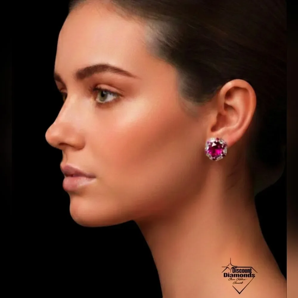 Elegant Red & White Zircon Earrings on 925 Sterling Silver
